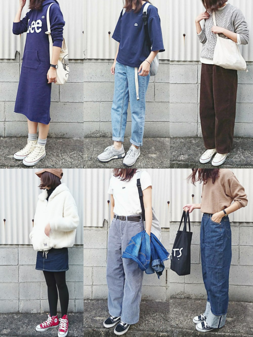 ブルー系のデニムスカートを着用したレディースの冬コーディネートの1枚目の写真