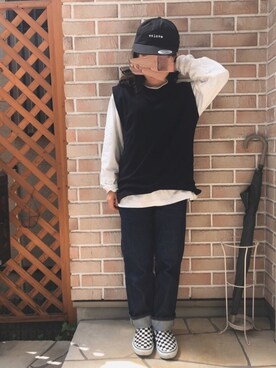 「VOLCOM（ボルコム）のアイテム（キャップ）」を使った、monさん（レディース・148cm）の春コーディネート