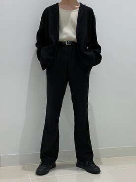 「オールブラックコーデ」｜「アイテム（その他アウター）」を使った、伊織さん（メンズ・170cm）の春コーディネート