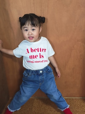 「Birthday（バースデイ）のアイテム（Tシャツ/カットソー、ホワイト系）」を使った、rikomakoさん（キッズ・90cm）の夏コーディネート