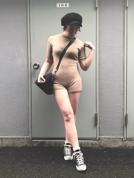 「アイテム（つなぎ/オールインワン、ベージュ系）」を使った、maimieさん（レディース・160cm）の夏コーディネート