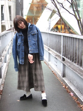 「原宿」｜「アイテム（デニムジャケット）」を使った、miyukiさん（レディース・159cm）の冬コーディネート