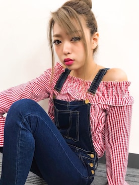 「フレアスリーブ」｜「アイテム（サロペット/オーバーオール）」を使った、SPIGA OFFICIALさん（レディース・160cm）の冬コーディネート