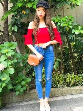 「肌見せ」｜「アイテム（キャスケット）」を使った、SPIGA OFFICIALさん（レディース・160cm）の夏コーディネート