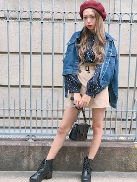 「カジュアルガーリー」｜「アイテム（ハンチング/ベレー帽）」を使った、SPIGA OFFICIALさん（レディース・160cm）の秋コーディネート