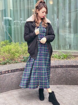 「ファー」｜「アイテム（シャツワンピース）」を使った、SPIGA OFFICIALさん（レディース・160cm）の秋コーディネート