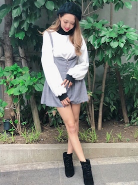 「カジュアルガーリー」｜「アイテム（ハンチング/ベレー帽）」を使った、SPIGA OFFICIALさん（レディース・160cm）の秋コーディネート