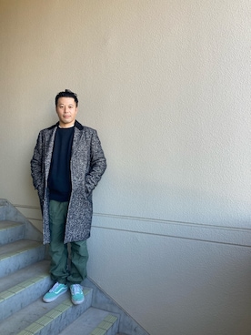「no brand（ノーブランド）のアイテム（チェスターコート）」を使った、マーチンさん（メンズ・172cm）の冬コーディネート