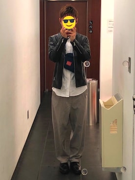 「THE CASUAL（カジュアル）のアイテム（ライダースジャケット）」を使った、あおさん（メンズ・174cm）の春コーディネート