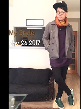 「DETAILS（ディテールズ）のアイテム（ピーコート）」を使った、Miiさん（メンズ・175cm）の秋コーディネート