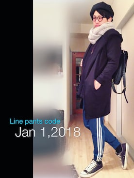 「新年一発目」｜「アイテム（ハンチング/ベレー帽）」を使った、Miiさん（メンズ・175cm）の冬コーディネート