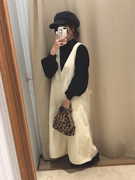 「earth music&ecology（アースミュージックアンドエコロジー）のアイテム（ジャンパースカート）」を使った、chonchommaruさん（レディース・150cm）の秋コーディネート