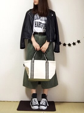 「UNIQLO（ユニクロ）のアイテム（ライダースジャケット）」を使った、hana☺︎さん（レディース・155cm）の春コーディネート