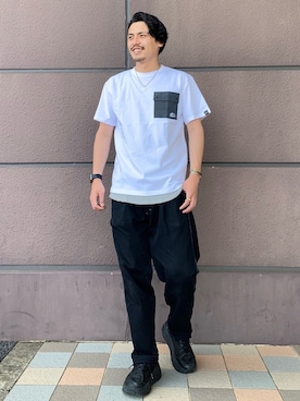 「CAMP7（キャンプセブン）のアイテム（トップス）」を使った、kawabataさん（メンズ・175cm）の春コーディネート