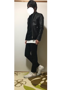 「アイラブCONVERSE」｜「アイテム（ライダースジャケット）」を使った、Yoshiさん（メンズ・167cm）の秋コーディネート