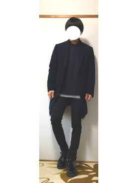 「niko and...（ニコアンド）のアイテム（チェスターコート）」を使った、Yoshiさん（メンズ・167cm）の冬コーディネート