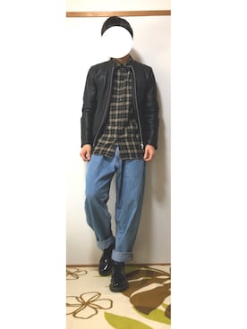 「URBAN RESEARCH（アーバンリサーチ）のアイテム（ライダースジャケット）」を使った、Yoshiさん（メンズ・167cm）の冬コーディネート