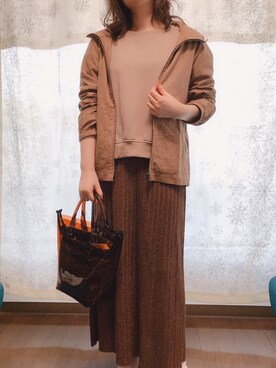 「くすみピンク」｜「アイテム（ブルゾン）」を使った、まっこさん（レディース・157cm）の春コーディネート
