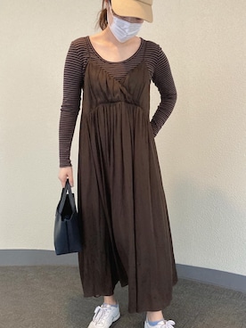 「URBAN RESEARCH（アーバンリサーチ）のヴィンテージサテンBACKリボンキャミソールワンピース（ワンピース）」を使った、まっこさん（レディース・157cm）の秋コーディネート