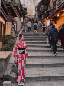 「アイテム（着物、レッド系）」を使った、𝐫𝐮𝐛𝐲さん（レディース・159cm）の秋コーディネート