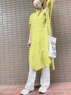 Zara ザラ のシャツワンピース イエロー系 を使った人気ファッションコーディネート Wear