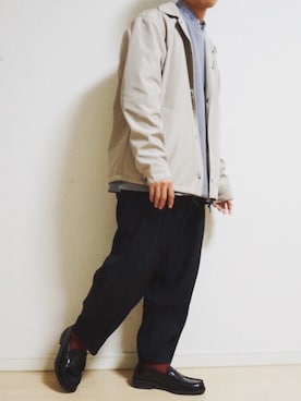 「カラーソックス」｜「アイテム（ブルゾン）」を使った、一寸さん（メンズ・164cm）の春コーディネート