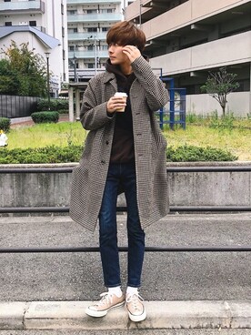 「アイテム（ステンカラーコート）」を使った、satoshiさん（メンズ・172cm・20代）の秋コーディネート
