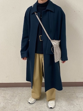 「CULLNI（クルニ）のアイテム（ステンカラーコート）」を使った、熊谷一平さん（メンズ・165cm）の冬コーディネート