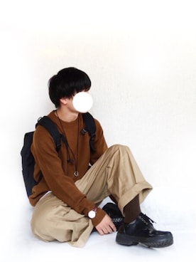「アイテム（その他、ブラウン系）」を使った、Masaさん（メンズ・168cm）の秋コーディネート