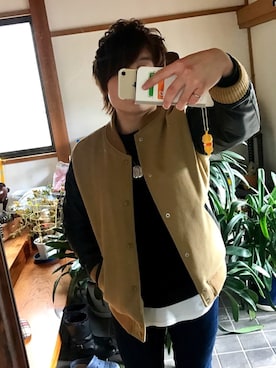 「RAGEBLUE（レイジブルー）の＜トレンドのロング丈＞ワッフルロングカットソー/733404（Tシャツ/カットソー）」を使った、ゆうゆうさん（メンズ・168cm）の冬コーディネート