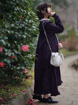 「水玉」｜「アイテム（シャツワンピース）」を使った、Uraraさん（レディース・156cm）の春コーディネート