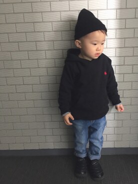 「アイテム（その他、ブラック系）」を使った、JIN.Mさん（キッズ・80cm）の冬コーディネート