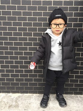 「無印良品（ムジルシリョウヒン）のアイテム（ダウンジャケット/コート）」を使った、JIN.Mさん（キッズ・80cm）の冬コーディネート