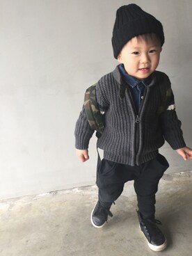 「アイテム（シャツ/ブラウス、ブルー系）」を使った、JIN.Mさん（キッズ・90cm）の冬コーディネート