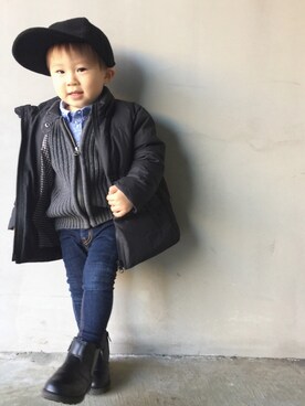 「無印良品（ムジルシリョウヒン）のアイテム（ダウンジャケット/コート）」を使った、JIN.Mさん（キッズ・90cm）の冬コーディネート