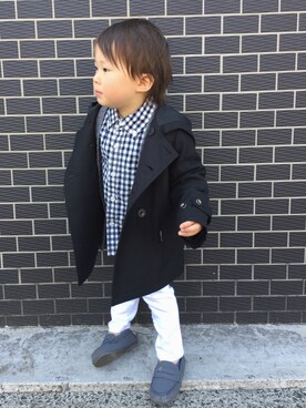 「COMME CA ISM（コムサイズム）のアイテム（トレンチコート）」を使った、JIN.Mさん（キッズ・90cm）の春コーディネート