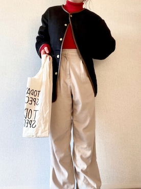 「TODAY'S SPECIAL（トゥデイズスペシャル）のMARCHE BAG/マルシェバッグ（エコバッグ/サブバッグ）」を使った、ankoさん（レディース・151cm）の冬コーディネート