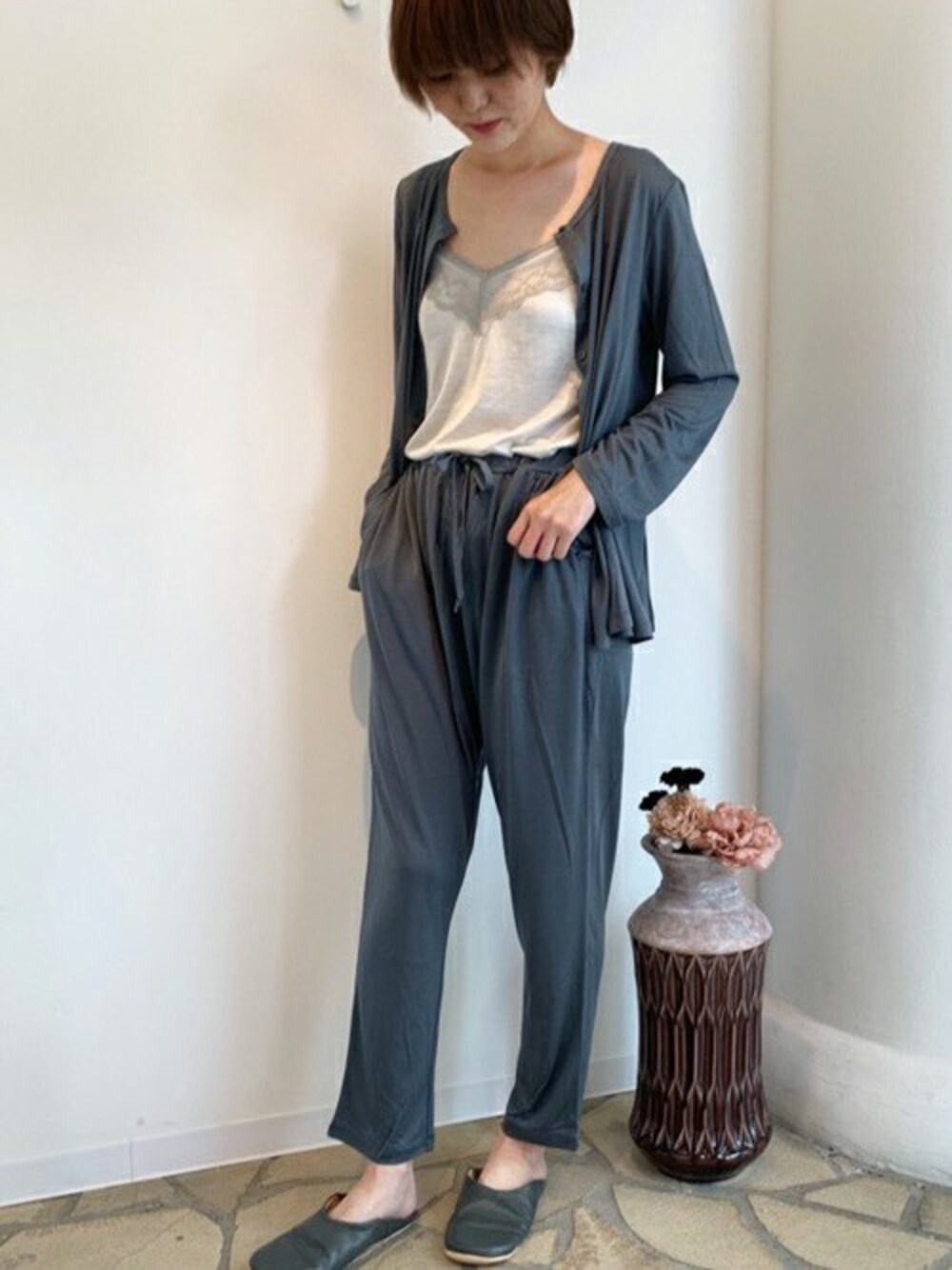 kid blue キッドブルー　パジャマ　シルク　グレー kid blue キッドブルーパジャマシルクグレー
