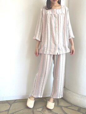 「ピンクストライプ」｜キッドブルーさん（レディース・160cm）の春コーディネート