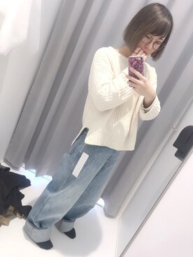 「UNIQLO（ユニクロ）のアイテム（デニムパンツ、ブルー系）」を使った、yさん（レディース）の冬コーディネート