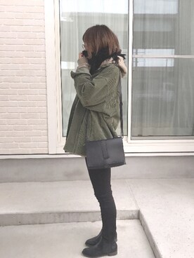 「ZARA（ザラ）のアイテム（ジャケット/アウター、グリーン系）」を使った、yさん（レディース）の冬コーディネート