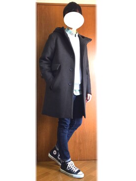 「フードコート」｜「アイテム（スウェット）」を使った、ahyaさん（メンズ・179cm）の冬コーディネート