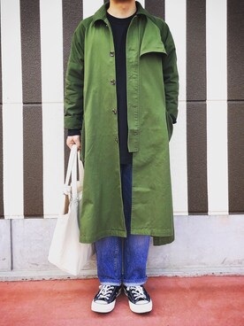 「cepo（セポ）のアイテム（ステンカラーコート）」を使った、Kenjiman Jrさん（メンズ・165cm）の春コーディネート