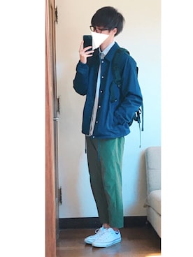 「SEVENDAYS=SUNDAY（セブンデイズサンデイ）のアイテム（ナイロンジャケット）」を使った、ゆづきさん（メンズ・173cm）の秋コーディネート