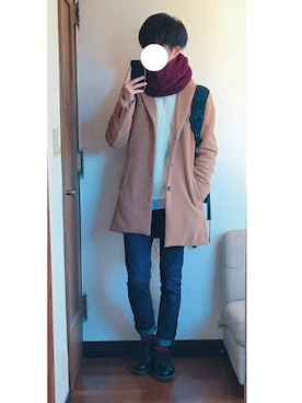 「GU（ジーユー）の（GU）スキニーフィットジーンズ（MEN ⁄ ジーンズ）」を使った、ゆづきさん（メンズ・173cm）の冬コーディネート