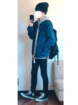 「SEVENDAYS=SUNDAY（セブンデイズサンデイ）のアイテム（ナイロンジャケット）」を使った、ゆづきさん（メンズ・173cm）の冬コーディネート