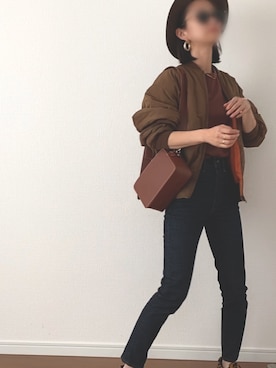 「MOUSSY（マウジー）のMVS SKINNY（デニムパンツ）」を使った、184skさん（レディース・160cm）の秋コーディネート