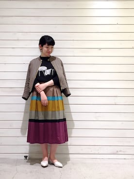 「ボーダースカート」｜「アイテム（ジャケット/アウター）」を使った、seki.さん（レディース・160cm）の春コーディネート
