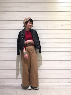「ヘアバンド」｜「アイテム（ライダースジャケット）」を使った、seki.さん（レディース・160cm）の秋コーディネート