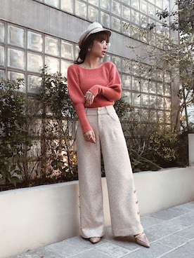 「ツイードパンツ」｜「アイテム（アクセサリー）」を使った、Manami_officialさん（レディース・155cm）の春コーディネート